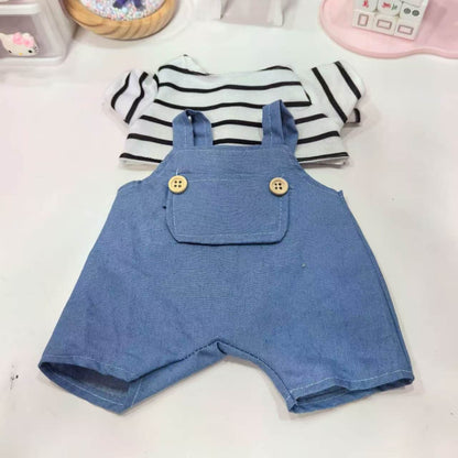 Large Bartholomew Bear Outfit Striped Tee & Denim Overalls Set
