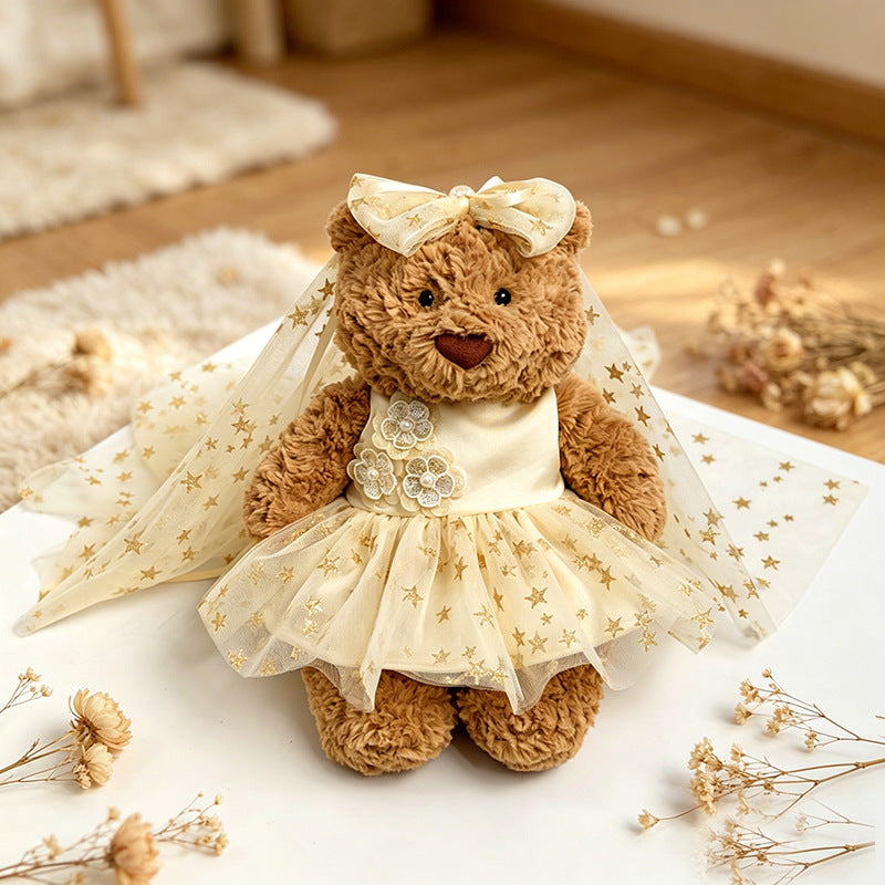 Medium Bartholomew bear clothes outfits- Starry Gold Wedding Dress & Veil