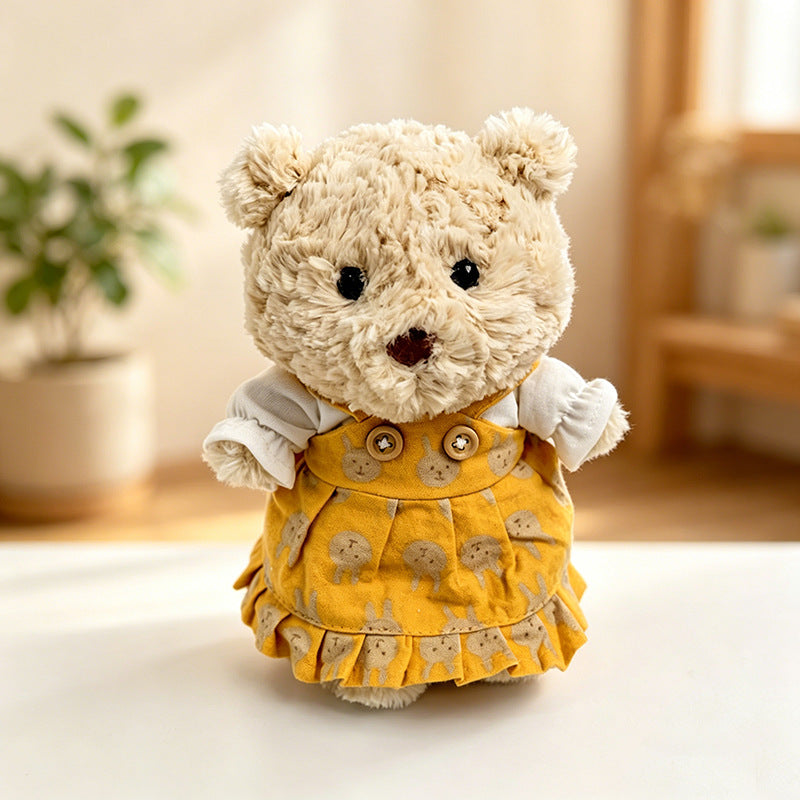 Mustard-yellow floral dress outfit for Junior Bartholomew Bear