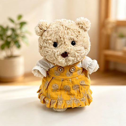 Mustard-yellow floral dress outfit for Junior Bartholomew Bear