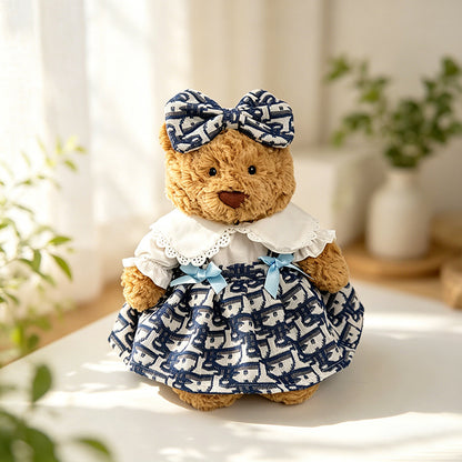 Medium Bartholomew bear clothes outfits- Vintage Elegant Blue & White Dress