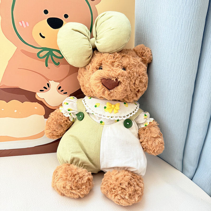 Medium Bartholomew bear outfit-Lemon print overalls set