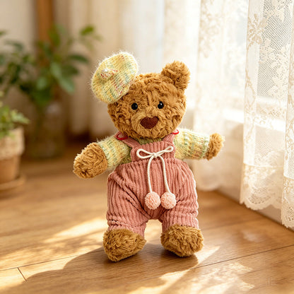 Tiny Bartholomew Bear-Knit Overalls & Striped Sweater Set