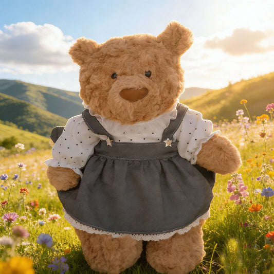 Huge Bartholomew bear outfit - Denim pinafore polka dot set