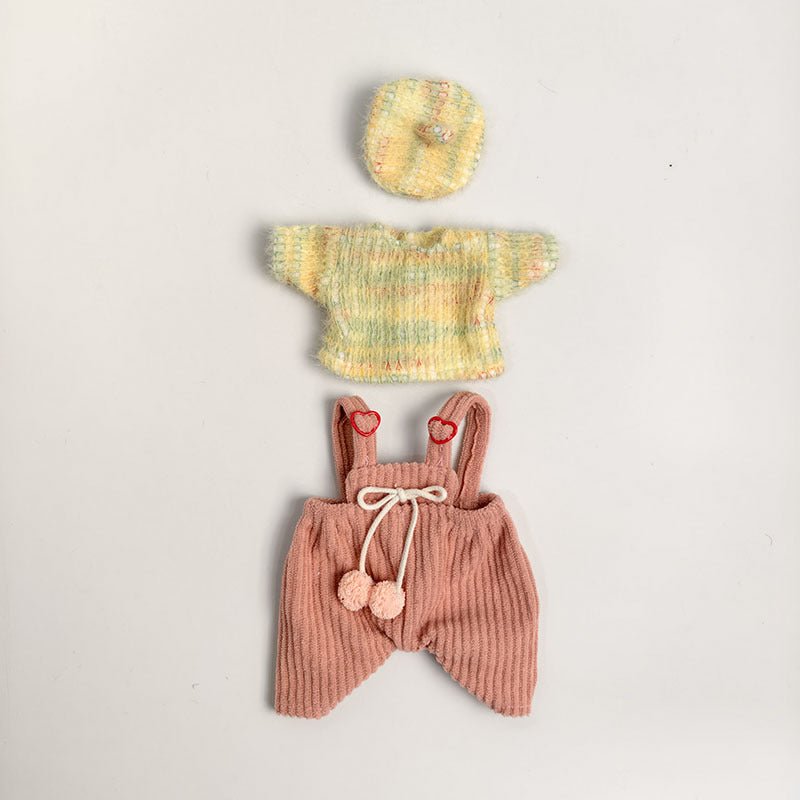 Tiny Bartholomew Bear-Knit Overalls & Striped Sweater Set