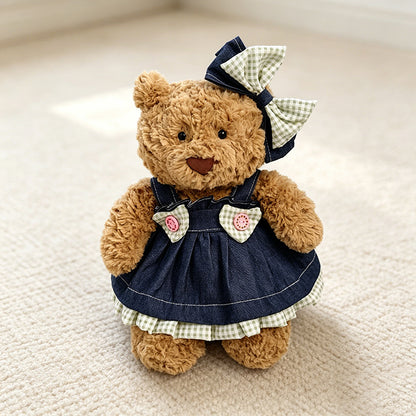 Medium Bartholomew bear clothes outfits-Denim Dress with Plaid Bow