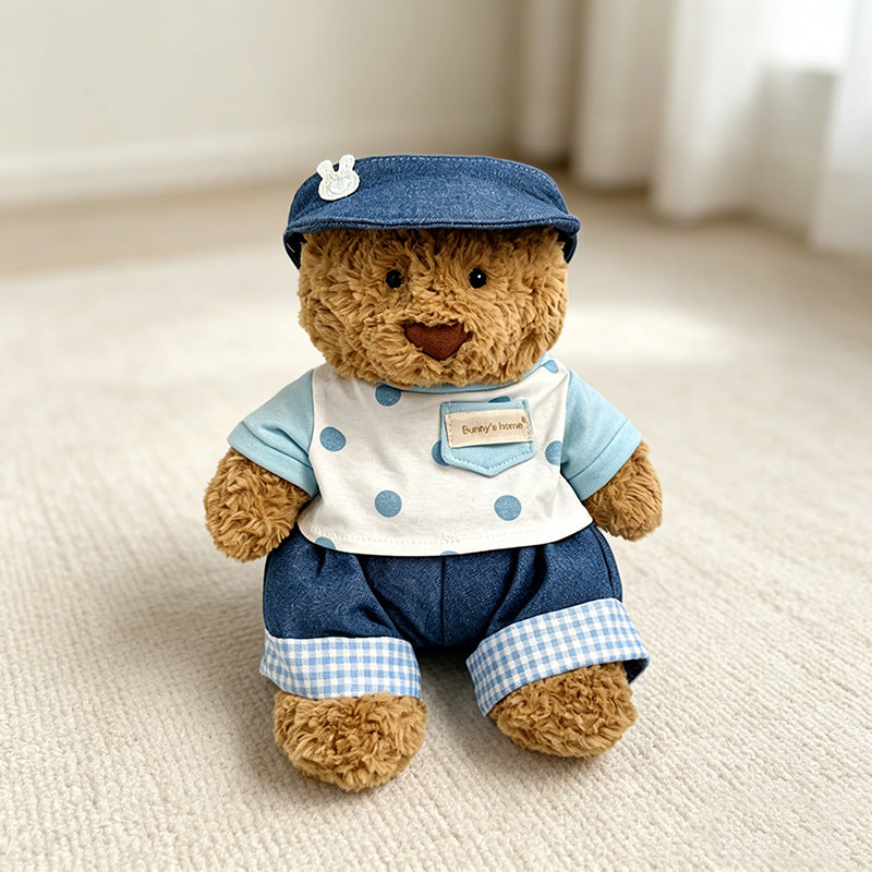 Medium Bartholomew bear clothes outfits- 2-Piece Plaid Shirt & Cap Set