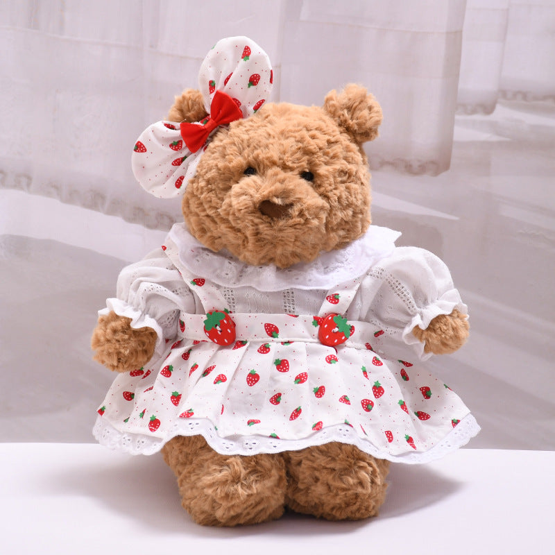 Medium Bartholomew bear outfit-Red strawberry print dress set