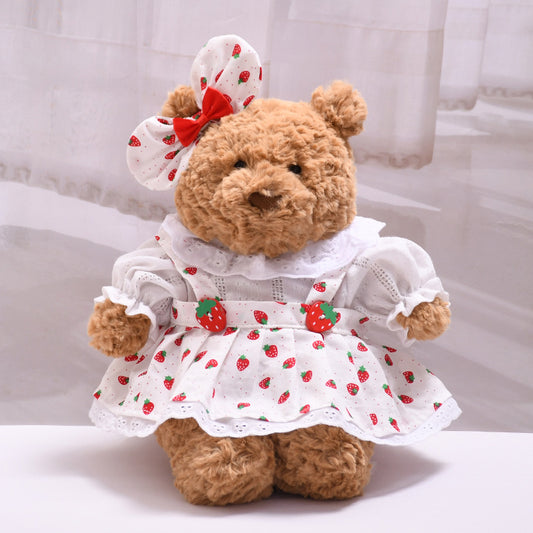 Medium Bartholomew bear outfit-Red strawberry print dress set