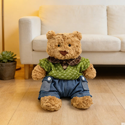 Medium Bartholomew bear outfit-Green knit denim set