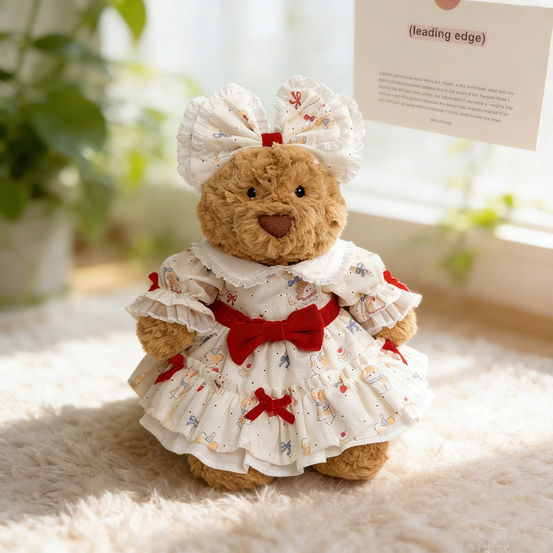 Medium Bartholomew bear outfit-White bunny print dress set