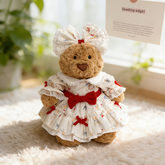 Medium Bartholomew bear outfit-White bunny print dress set