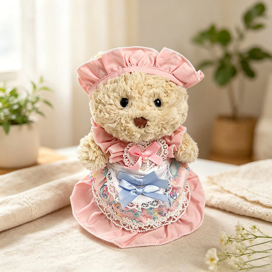 Pink ruffle dress outfit for Junior Bartholomew Bear