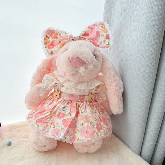 Medium Bashful bunny outfit- Pink floral overalls dress set