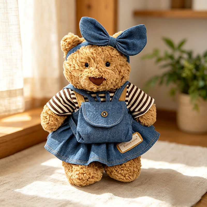 Medium Bartholomew bear clothes outfits- Denim Overalls & Striped Tee Set (Copy)