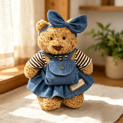 Medium Bartholomew bear clothes outfits- Denim Overalls & Striped Tee Set (Copy)