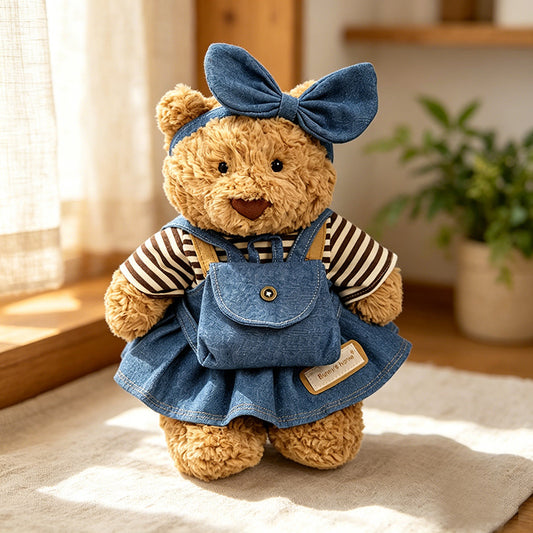Denim Pinafore Dress & Striped Tee Outfit for Bartholomew Bear