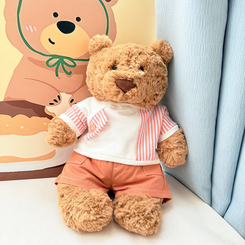 Medium Bartholomew bear outfit-Pink stripe top shorts set
