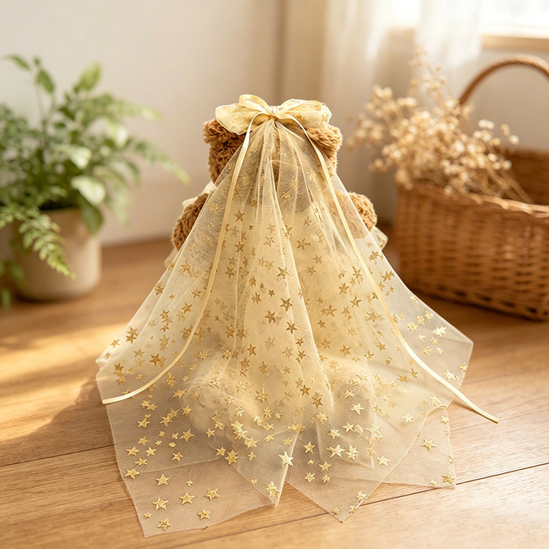 Medium Bartholomew bear clothes outfits- Starry Gold Wedding Dress & Veil