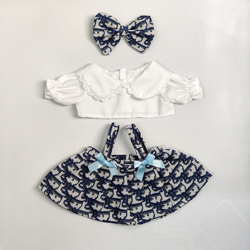 Medium Bartholomew bear clothes outfits- Vintage Elegant Blue & White Dress