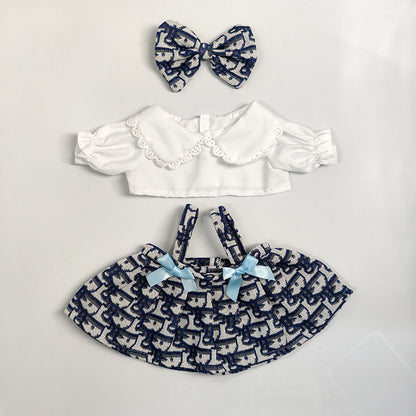 Medium Bartholomew bear clothes outfits- Vintage Elegant Blue & White Dress