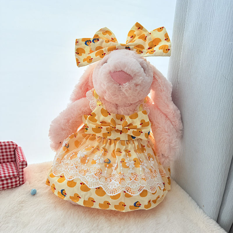 Medium Bashful bunny outfit-  Yellow duck print dress set