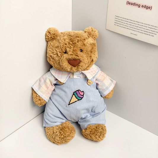 Medium Bartholomew bear outfit- Blue ice cream overalls set