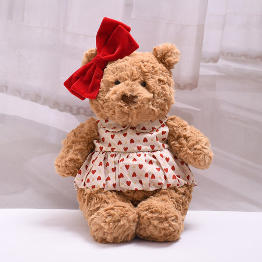 Medium Bartholomew bear outfit- Red heart print dress set