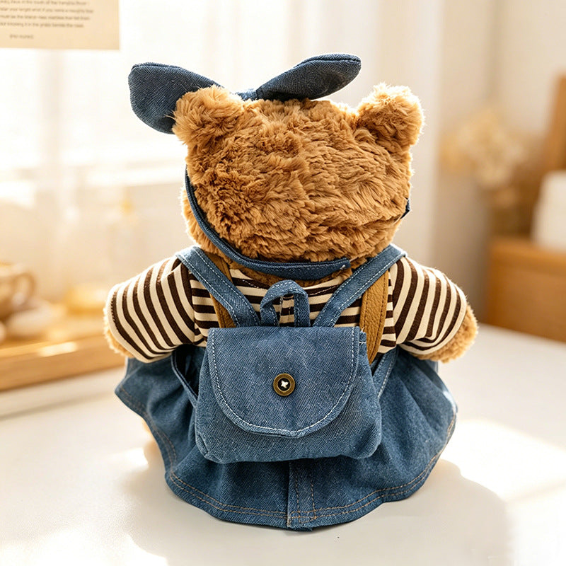 Medium Bartholomew bear clothes outfits- Denim Overalls & Striped Tee Set (Copy)