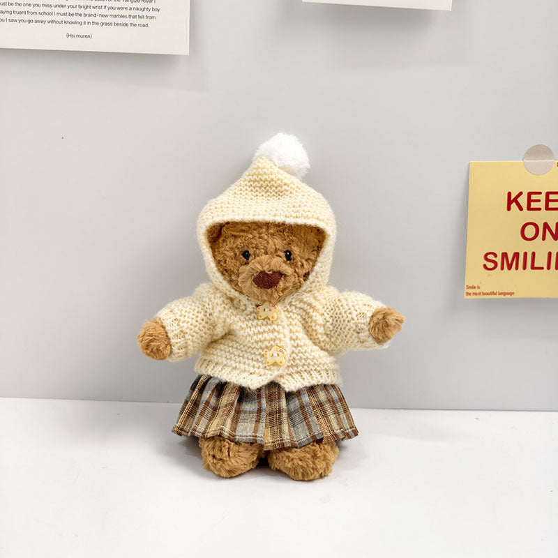 Tiny Bartholomew Bear Outfit- Cream hooded sweater with pom-pom
