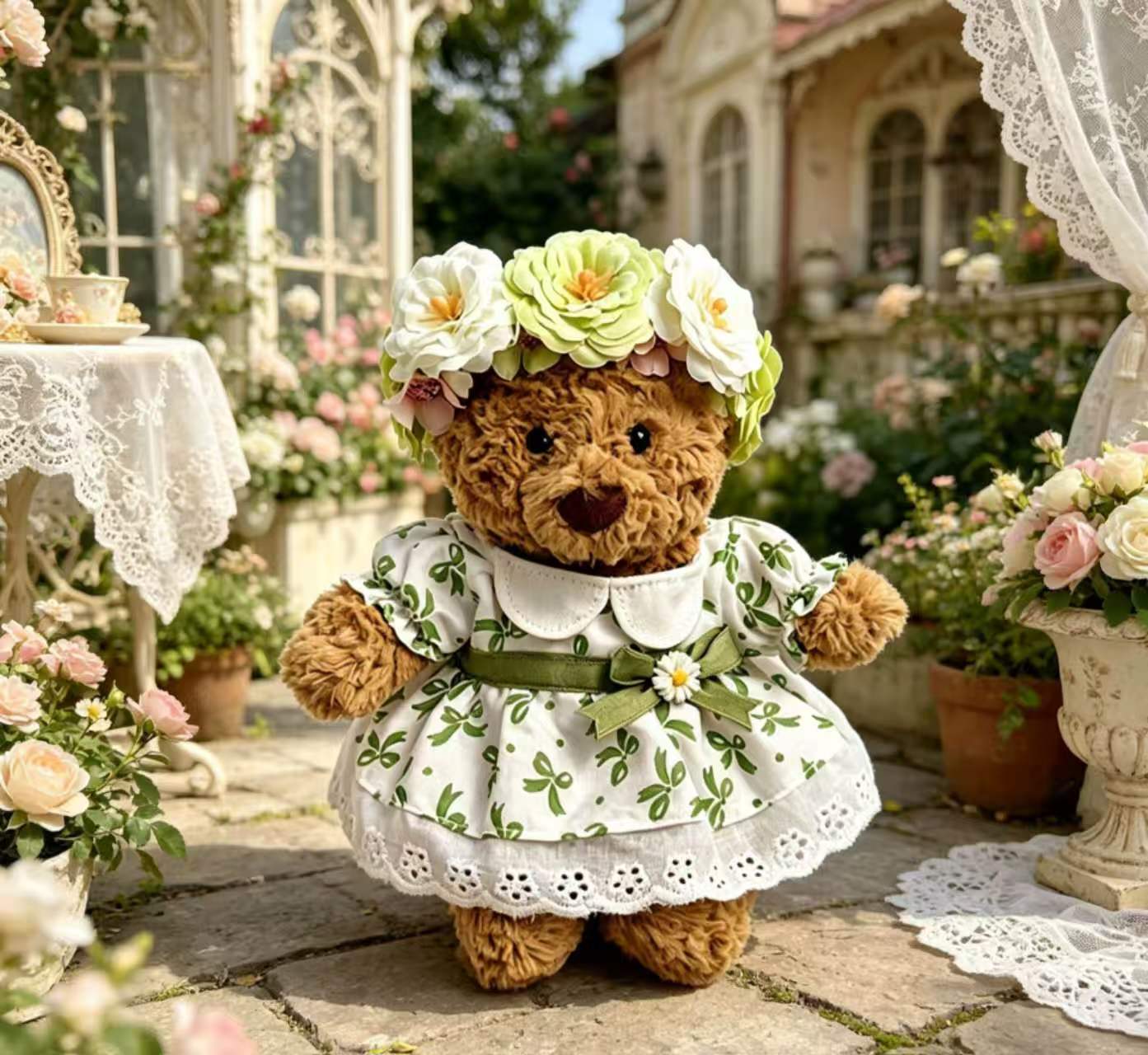 Medium Bartholomew bear clothes outfits- Floral Dress & Flower Crown Set