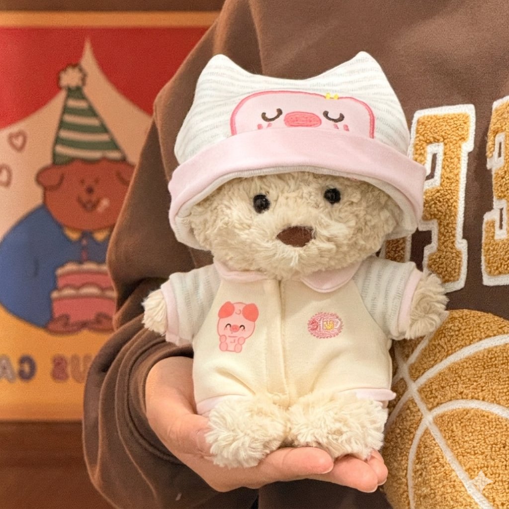 Junior  Bartholomew Bear Plush – Striped Tee & Denim Overalls