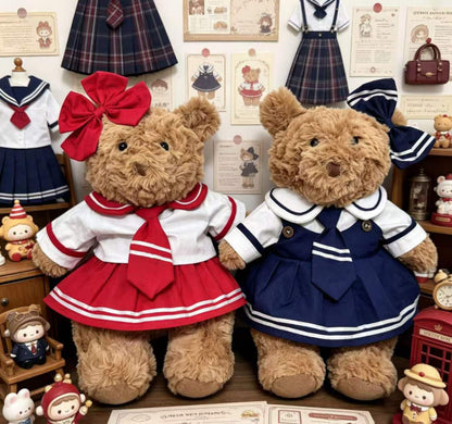 Medium Bartholomew bear clothes outfits- Red Plaid Sailor Outfit Set with Bow