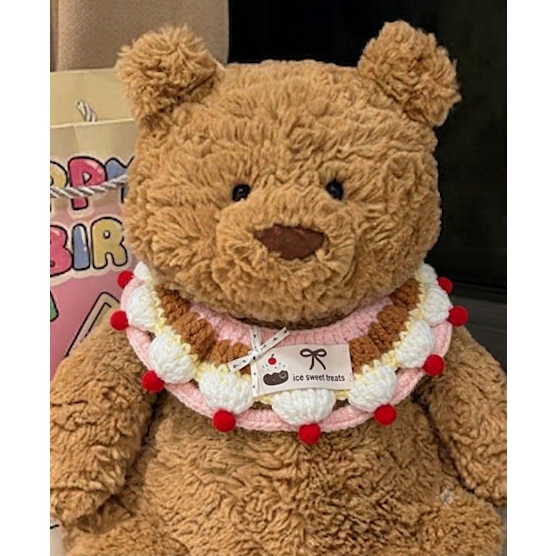 Medium/Large Bartholomew bear outfit-Pink cream cupcake bib set