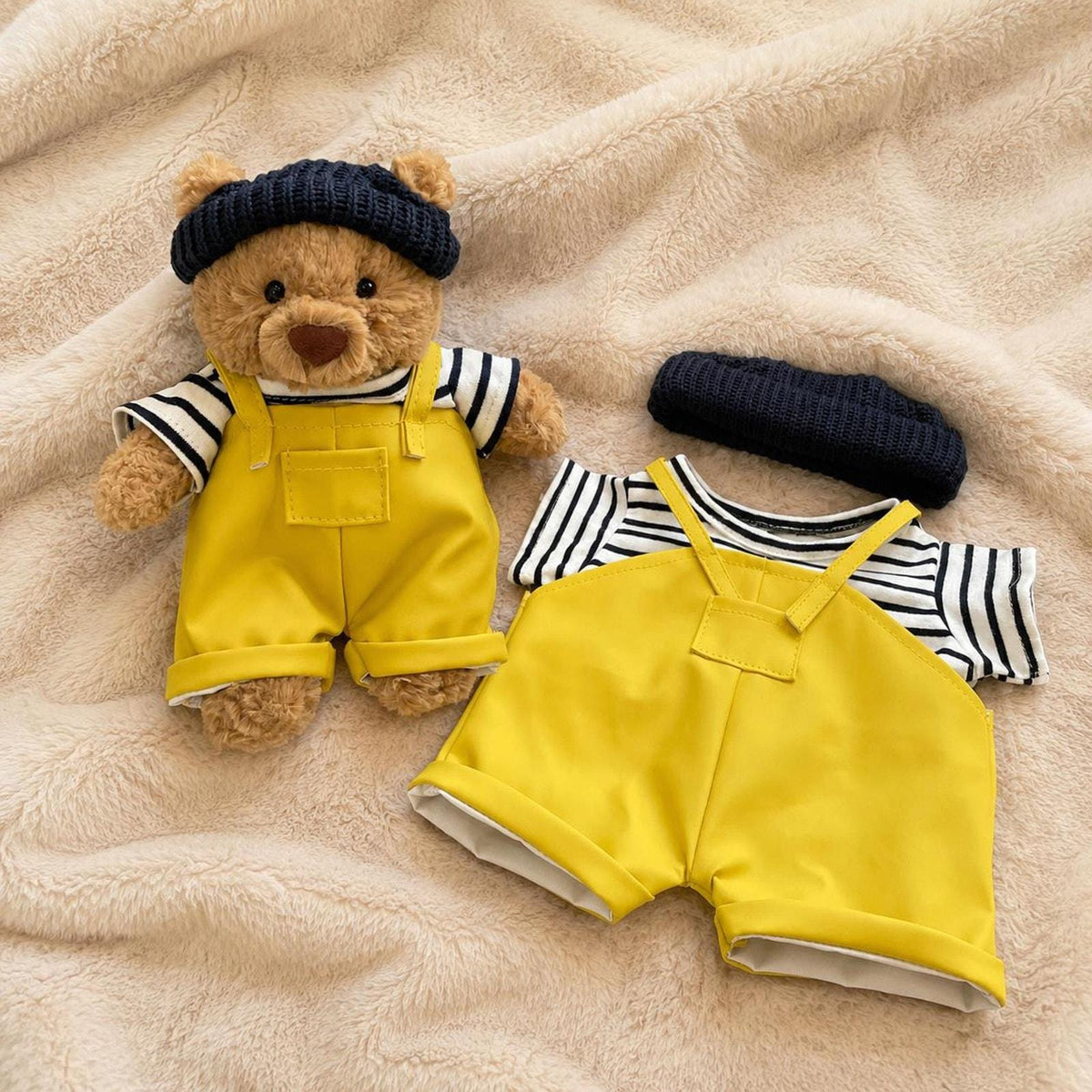 Handmade Bartholomew Bear Sailor Outfit  Yellow Overalls, Striped Shirt (Plush Not Included)