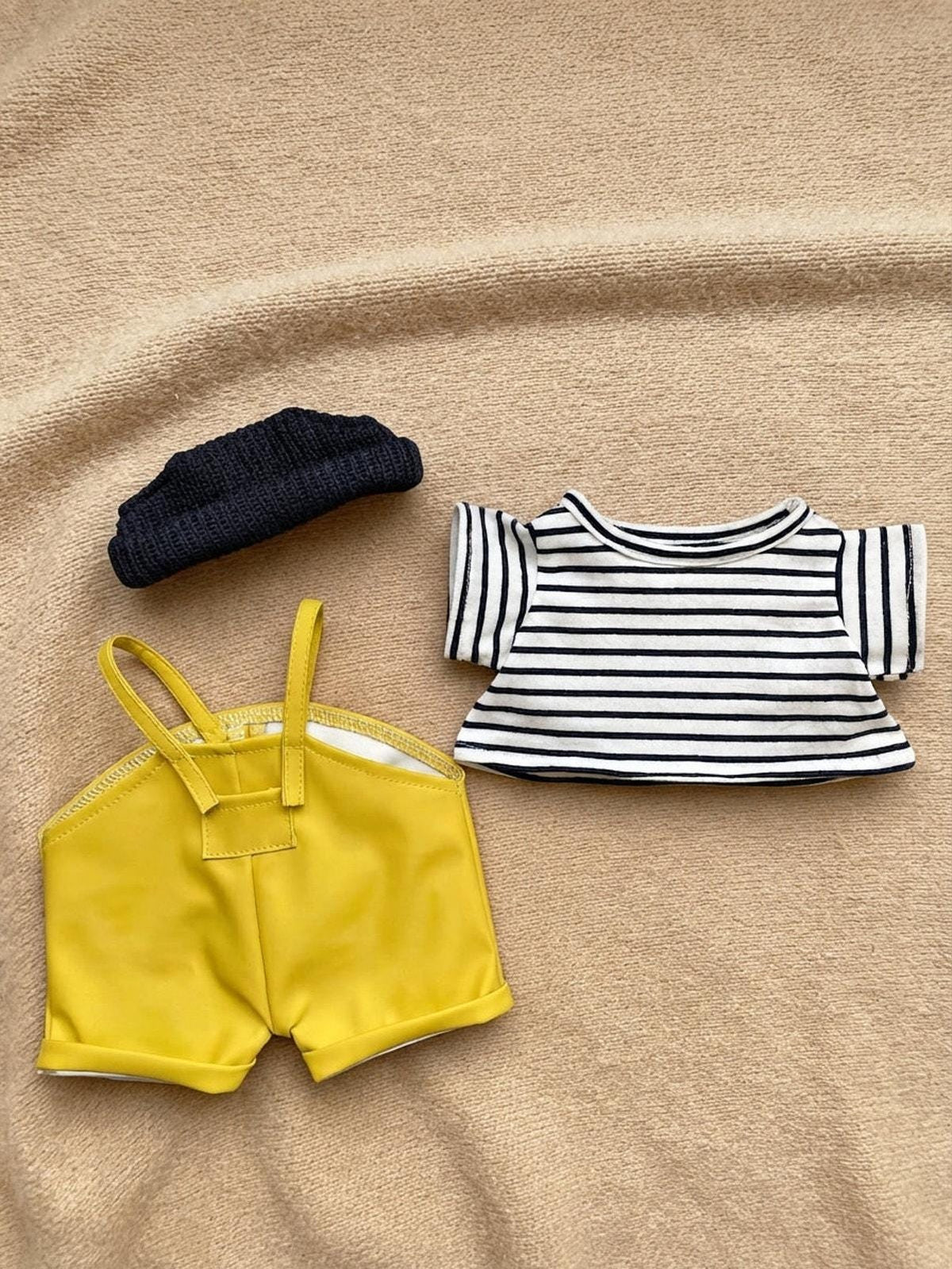 Handmade Bartholomew Bear Sailor Outfit  Yellow Overalls, Striped Shirt (Plush Not Included)