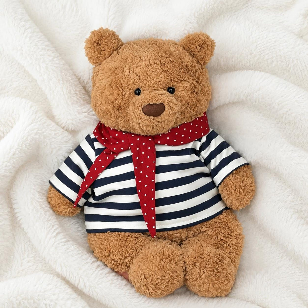 Bartholomew Bear Outfit  Striped Shirt, Red Polka Dot Scarf
