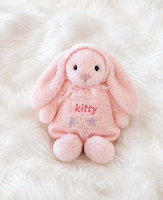 Personalised Pink Bashful Bunny Comforter | Embroidered Baby Girl Gift, Christening Keepsake
