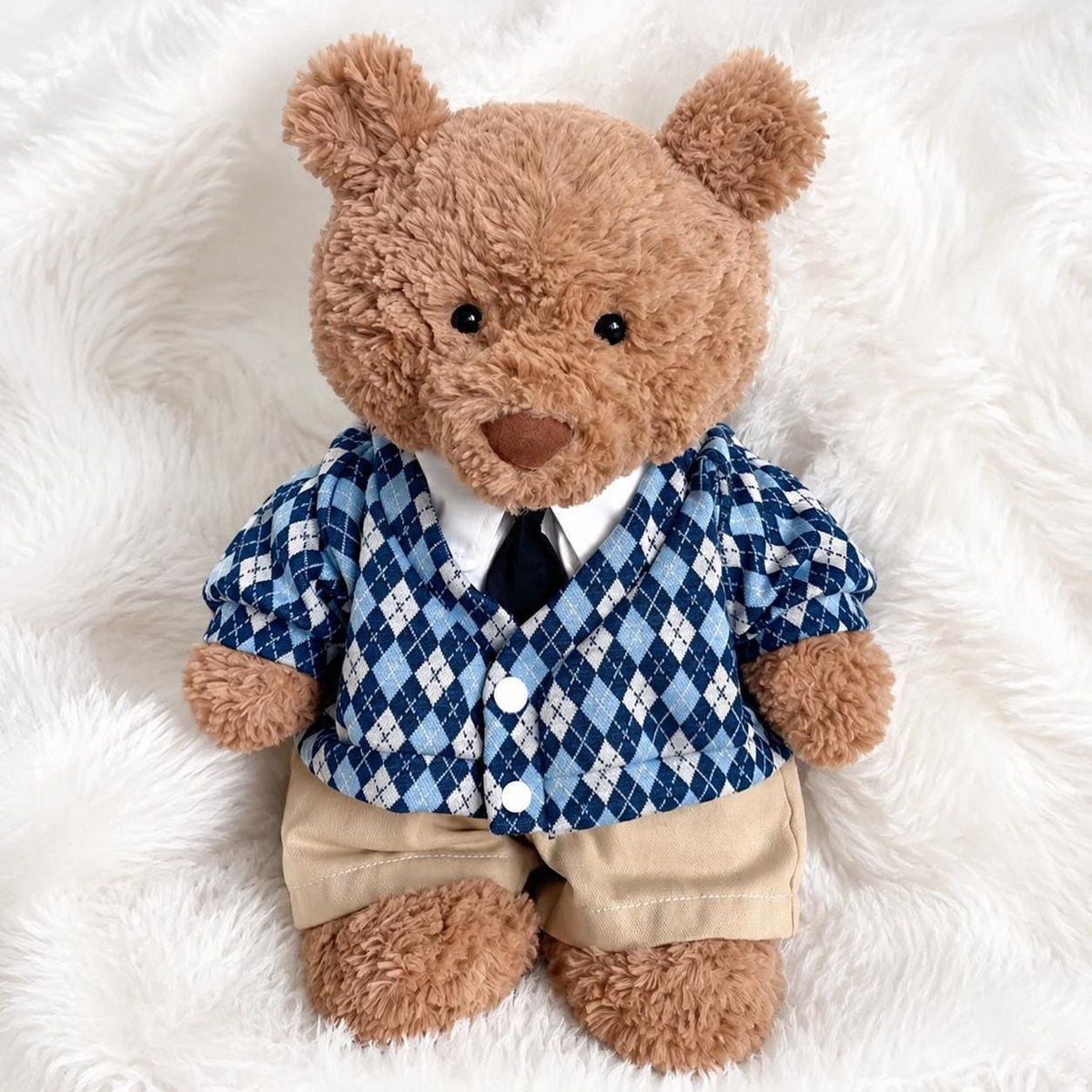 Handmade Bear Argyle Cardigan & Shorts Set | School Uniform Outfit (6-22")