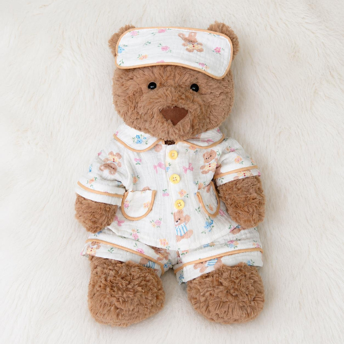 Handmade Bartholomew Bear Pajamas with Eyemask | Floral & Printed Sleepwear Set for Bear Clothes (6"-22")