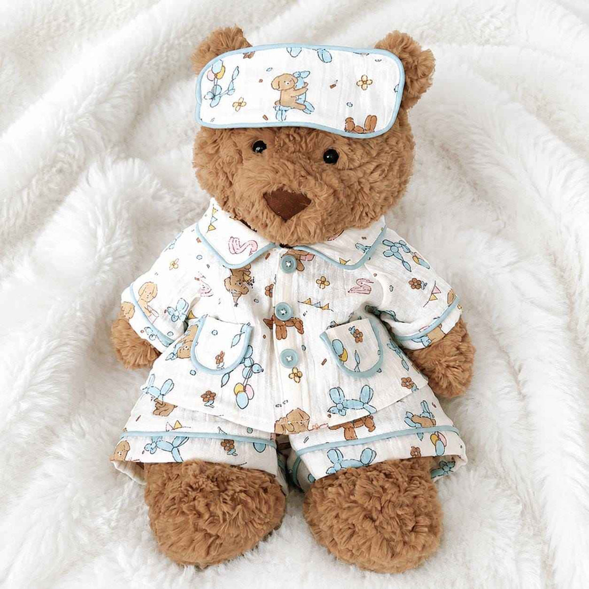 Handmade Bartholomew Bear Pajamas with Eyemask | Floral & Printed Sleepwear Set for Bear Clothes (6"-22")