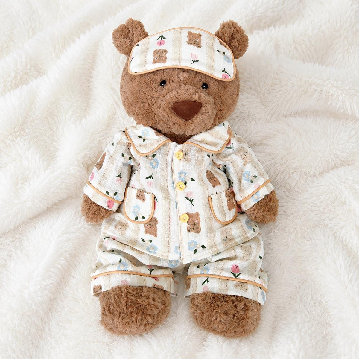 Handmade Bartholomew Bear Pajamas with Eyemask | Floral & Printed Sleepwear Set for Bear Clothes (6"-22")