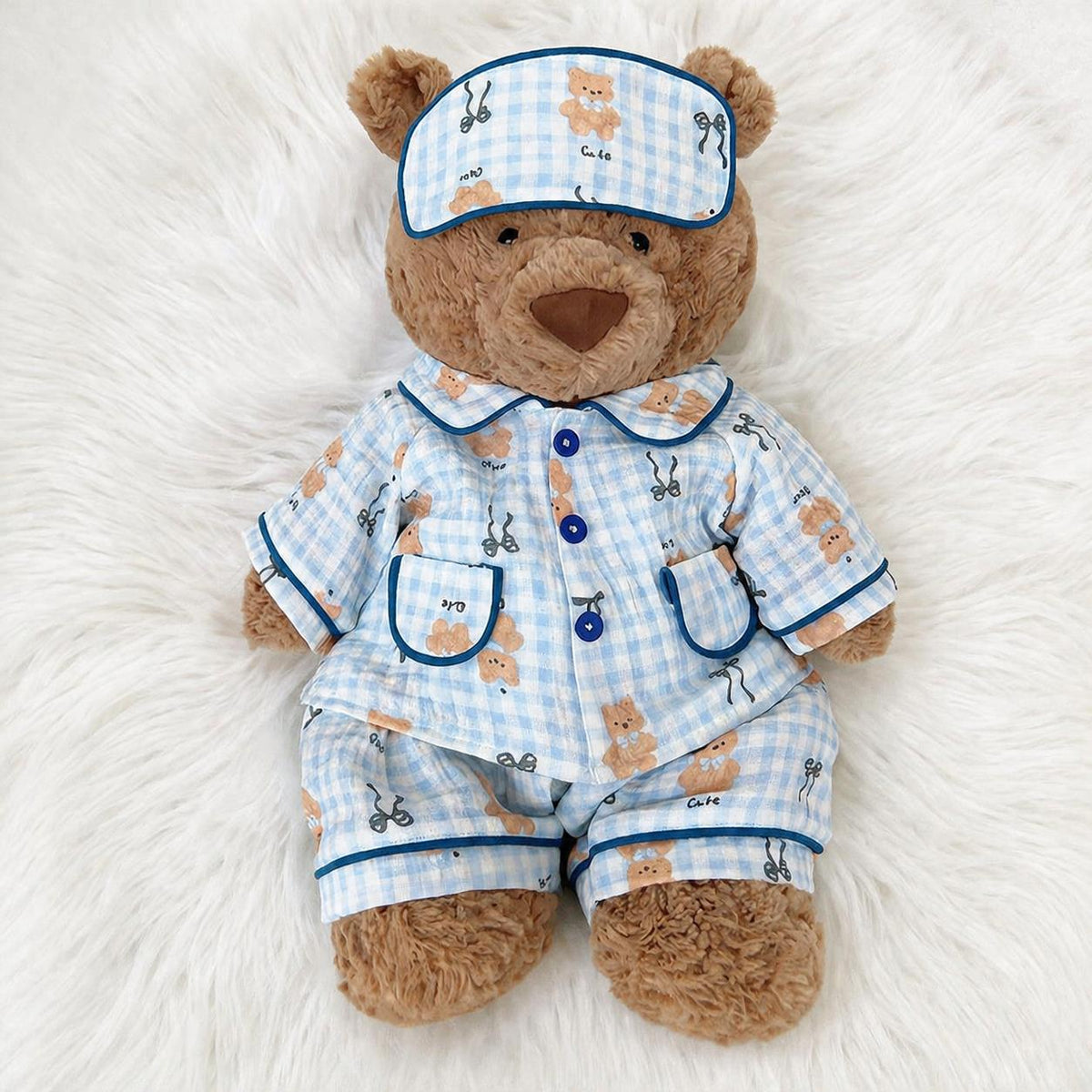 Handmade Bartholomew Bear Pajamas with Eyemask | Floral & Printed Sleepwear Set for Bear Clothes (6"-22")