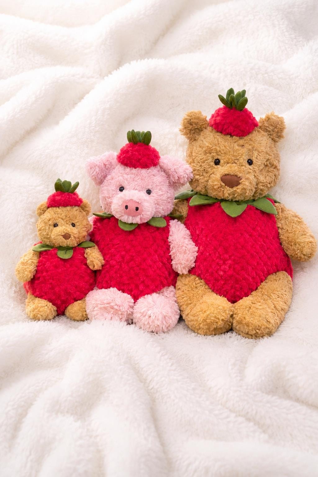 Handmade Plush Strawberry Outfit for Tiny Bartholomew Bear, Red Berry Costume with Hat
