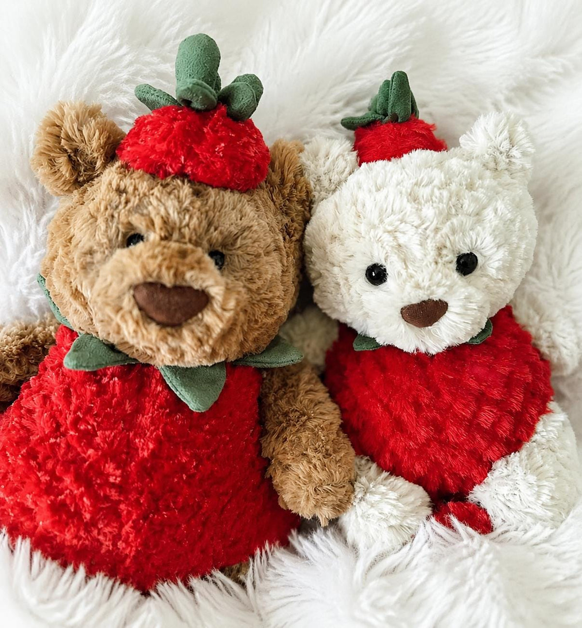 Handmade Plush Strawberry Outfit for Tiny Bartholomew Bear, Red Berry Costume with Hat