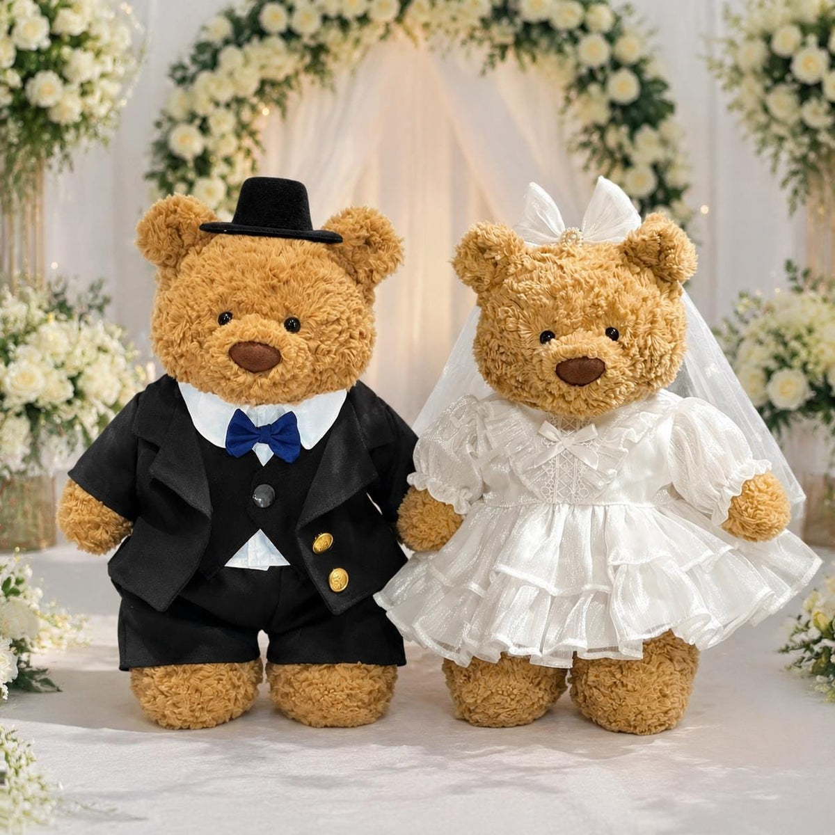 Handmade Bartholomew Bear Wedding Dress and Tuxedo Outfit Set, Plush Toy Groom Bride Apparel