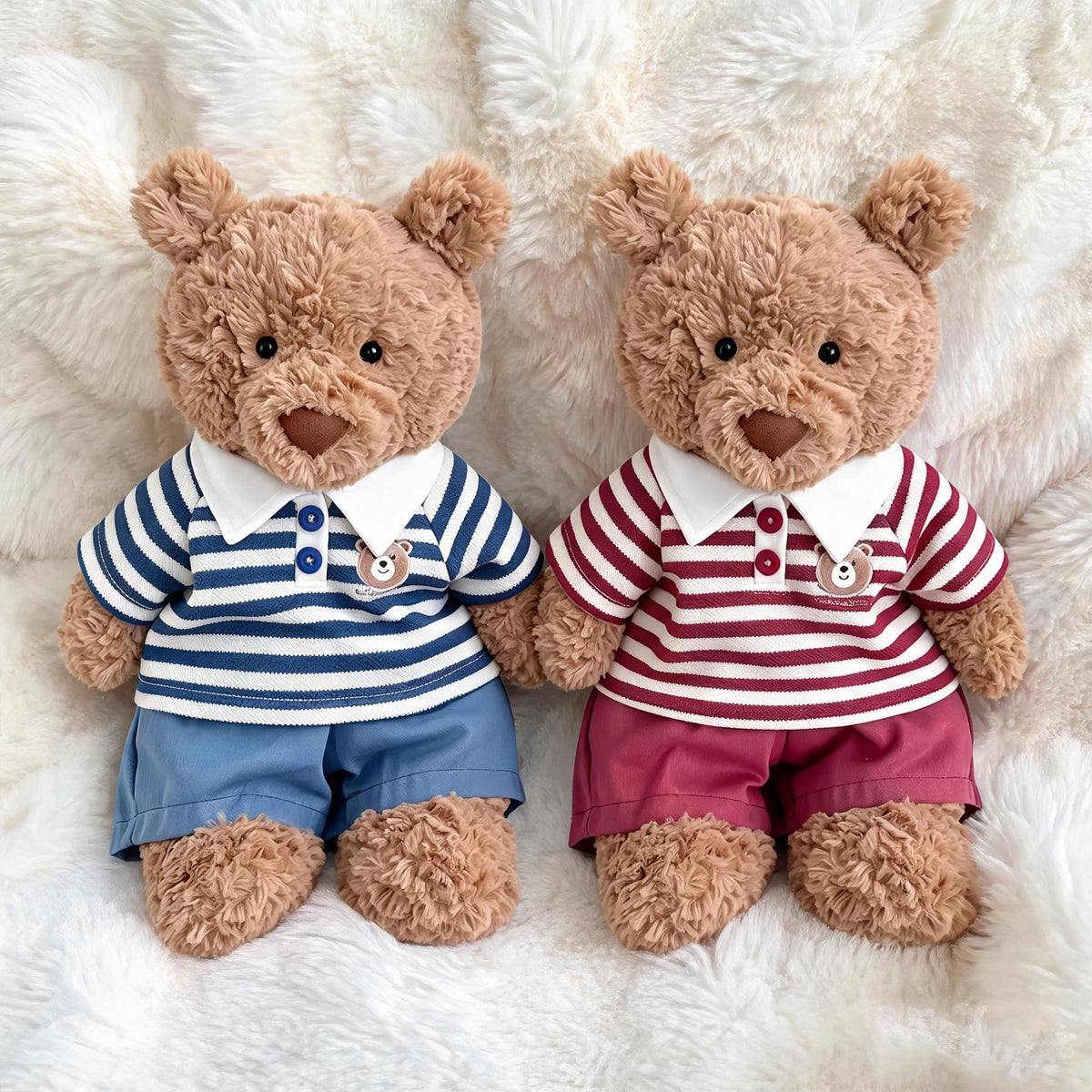 Handmade Bartholomew Bear Polo Set, Plush Toy Overalls and Striped Shirt Outfit