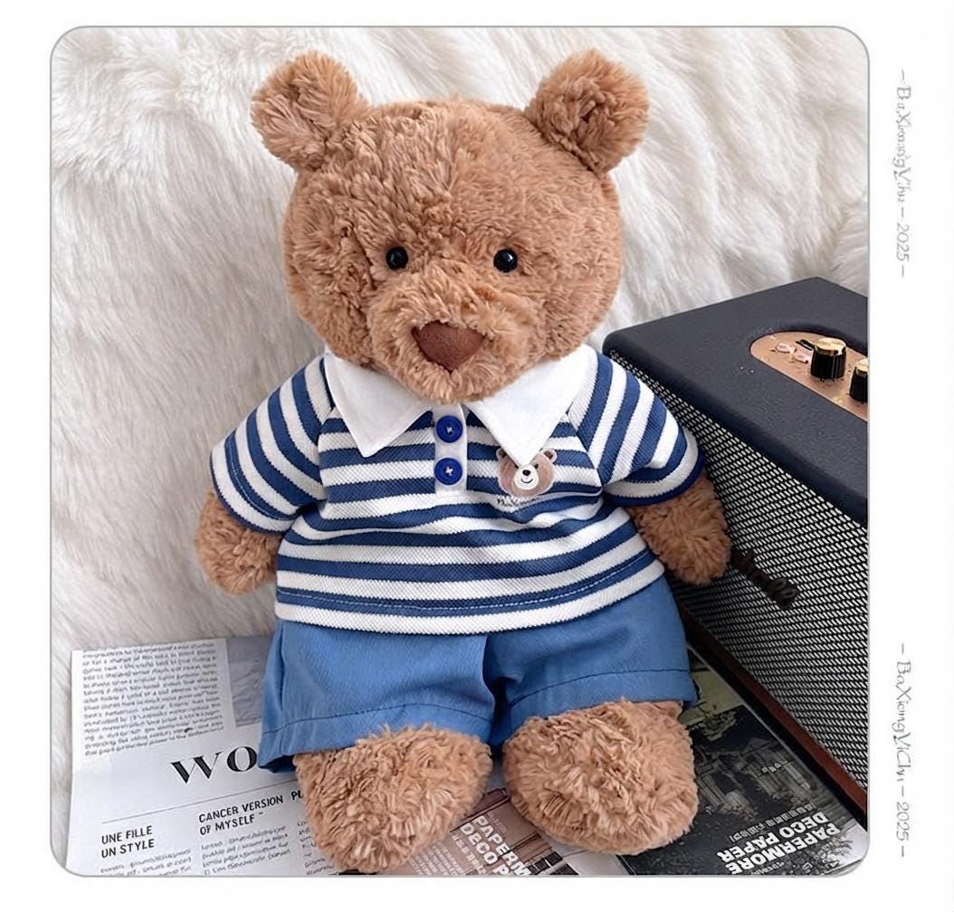 Handmade Bartholomew Bear Polo Set, Plush Toy Overalls and Striped Shirt Outfit