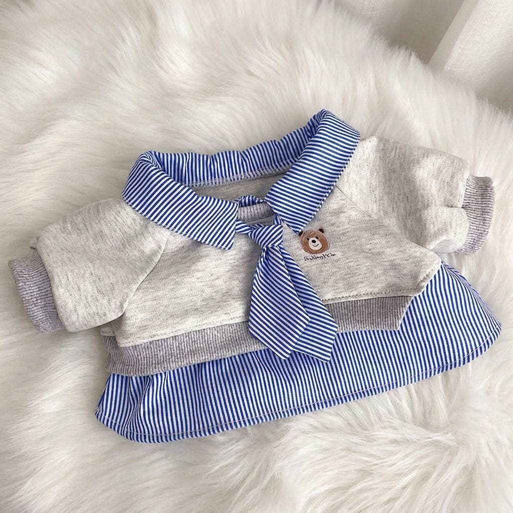 Handmade Preppy Schoolboy Uniform Outfit for Bartholomew Bear | Layered Sweater, Striped Shirt & Tie Set