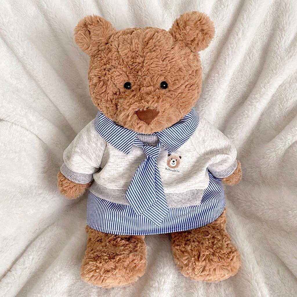 Handmade Preppy Schoolboy Uniform Outfit for Bartholomew Bear | Layered Sweater, Striped Shirt & Tie Set